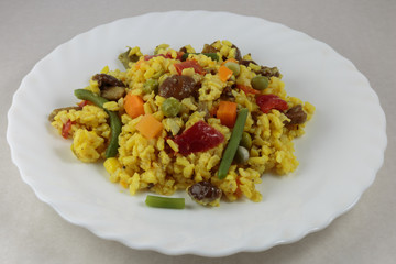 Dish with delicious spinach vegetable risotto. Concept of vegan breakfast.