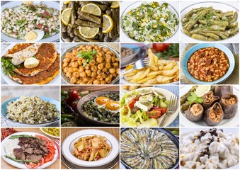 Traditional delicious Turkish foods collage. Food concept.