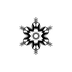 Snowflake sign. Silhouette design gray snowflake on white background. Symbol of Christmas holiday season. Monochrome template for prints, card. Isolated graphic element. Flat vector illustration