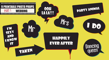 Photo booth props vector elements for wedding or engagement party © kora_ra_123