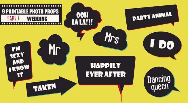 Photo booth props vector elements for wedding or engagement party