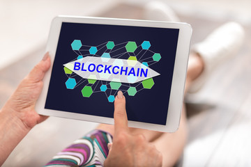 Blockchain concept on a tablet