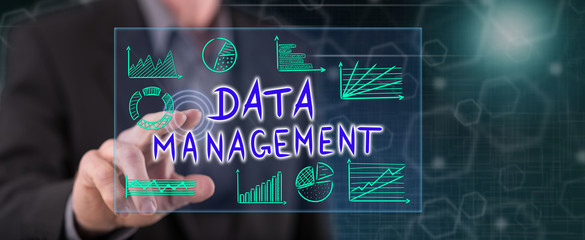 Man touching a data management concept