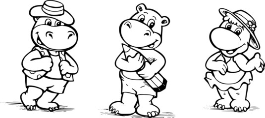 Hipopotamy rysunek dla dzieci wektor - obrazy, fototapety, plakaty