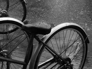 Fototapeta na wymiar black and white bicycle wet rain