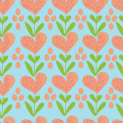 Blue Geometric Heart Seamless Vector Pattern