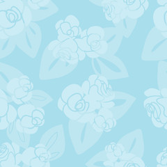 Blue Roses & Leaves Seamless Vector Pattern