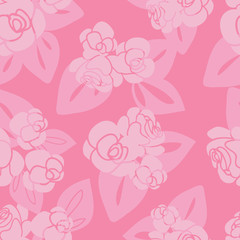 Pink Roses & Leaves Seamless Vector Pattern