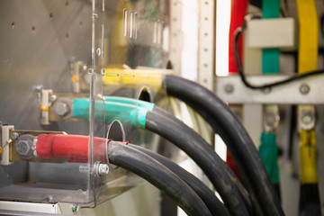 connectors with cables in different colors  in the cabinet in coal power plants.