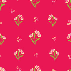 Red Roses & Leaves Seamless Vector Pattern