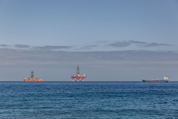View of oil platform and boats near the port of Santa Cruz Tenerife, Canary Islands