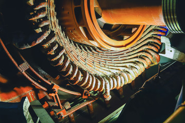 Stator generators of a big electric motor in the coal fired power plant.