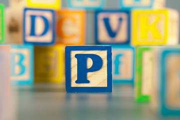 Photograph of colorful Wooden Block Letter P