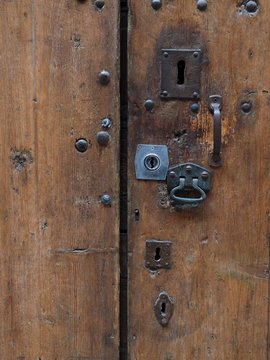 Ancient wooden door, detail.
