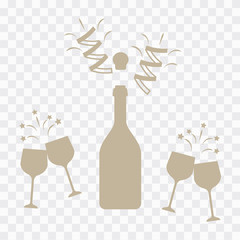 Champagne bottle vector explosion. Toast vector champagne glasses icon