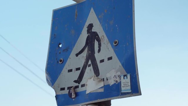 Street sign with jew silhouette in Jerusalem Israel.