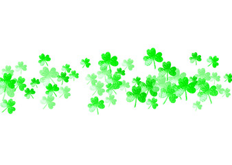 Saint patricks day background with shamrock. Lucky trefoil confetti. Glitter frame of clover leaves. Template for special business offer, banner, flyer. Greeting saint patricks day backdrop.