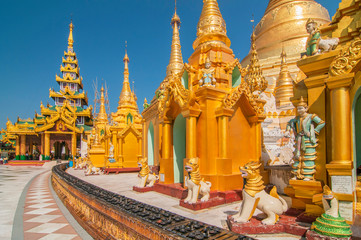 Shwedagon Paya is the most sacred golden buddhist pagoda in Yangon, Myanmar.