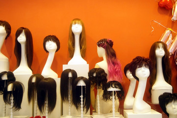Wig shops display wig styles for sale