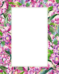 watercolor painting of leaves and flower, on white background