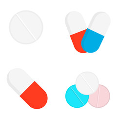 Drugs and Pills isolated on white background, Medical pill, Tablet symbol. Vector Illustration.