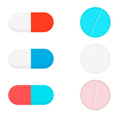 Drugs and Pills isolated on white background, Medical pill, Tablet symbol. Vector Illustration.