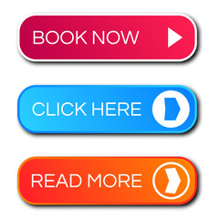 Set of three modern gradient buttons with shadows