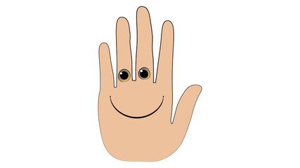 Hand funny character. Palm smile sticker