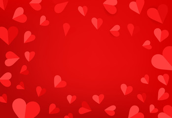 Valentine`s Day celebration card template. Vector background with paper hearts