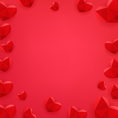 Happy Valentines Day poster with red hearts. Vector illustration