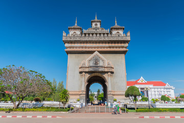 Fototapeta na wymiar Patuxai, Victory Gate, a replica of Arc de Triomphe, Vientiane, Laos, Indochina, Southeast Asia, Asia.
