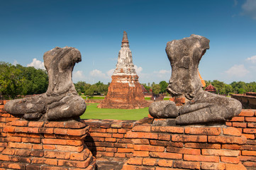 Headless Buddha's statues in Wat Chaiwatthanaram. Ayutthaya historical park Thailand.