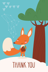 Vector card with cartoon forest animals squarrel