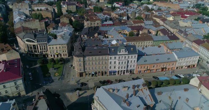 old city town roofs. road
