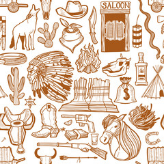 Wild West Pattern in Hand-Drawn Style