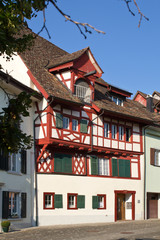 Stein am Rhein, Schweiz, Fachwerkhaus im Abendlicht