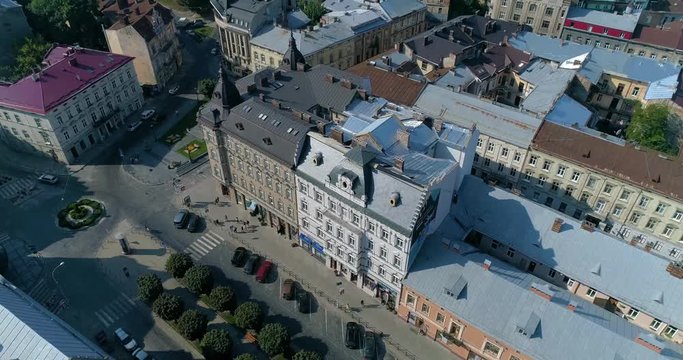 old city town roofs. road