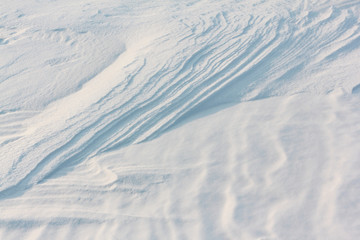 Snow on the frozen surface of the river, a natural background, Ob reservoir, Siberia