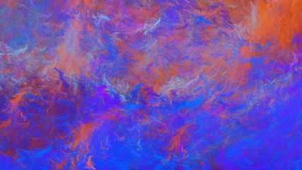 Abstract blue and orange fantastic clouds. Colorful fractal background. Digital art. 3d rendering.