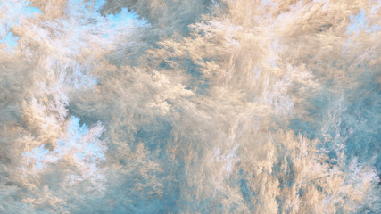 Abstrakte blaue und beige fantastische Wolken. Bunter fraktaler Hintergrund. Digitale Kunst. 3D-Rendering.
