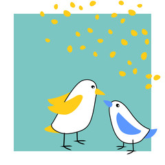 vector birds wings relationship parenthood on blue background simple cute childish illustration