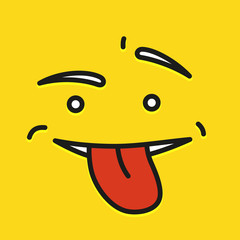 Yellow Smiling Cartoon Face Show Tongue Wink Emoji People Emotion Icon Flat Vector Illustration.