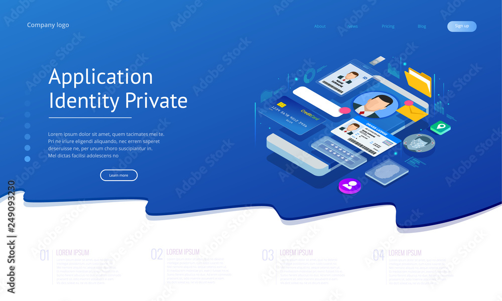 Poster isometric personal data information app, identity private concept. digital data secure banner. biome