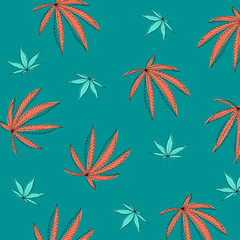 Seamless pattern with marijuana hemp leaves.