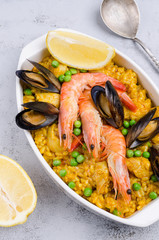 Traditional paella with seafood
