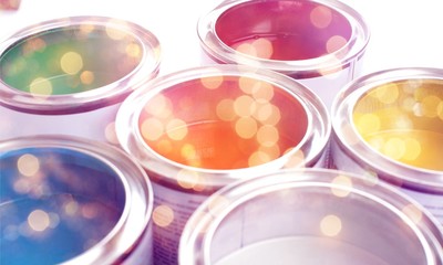Multicolored Paint Cans on background