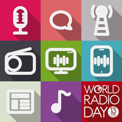 Icon Set to Celebrate World Radio Day, Vector Illustration