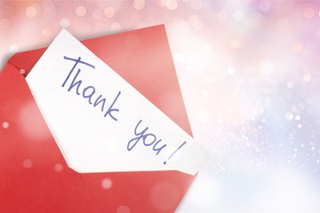 Blank card and envelope with thank you on background