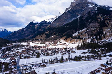 Aerial view, Kandersteg, behind the D&uuml;ndenhorn, Frutigen-Niedersimmental, Bernese Oberland, Konton Bern, Switzerland