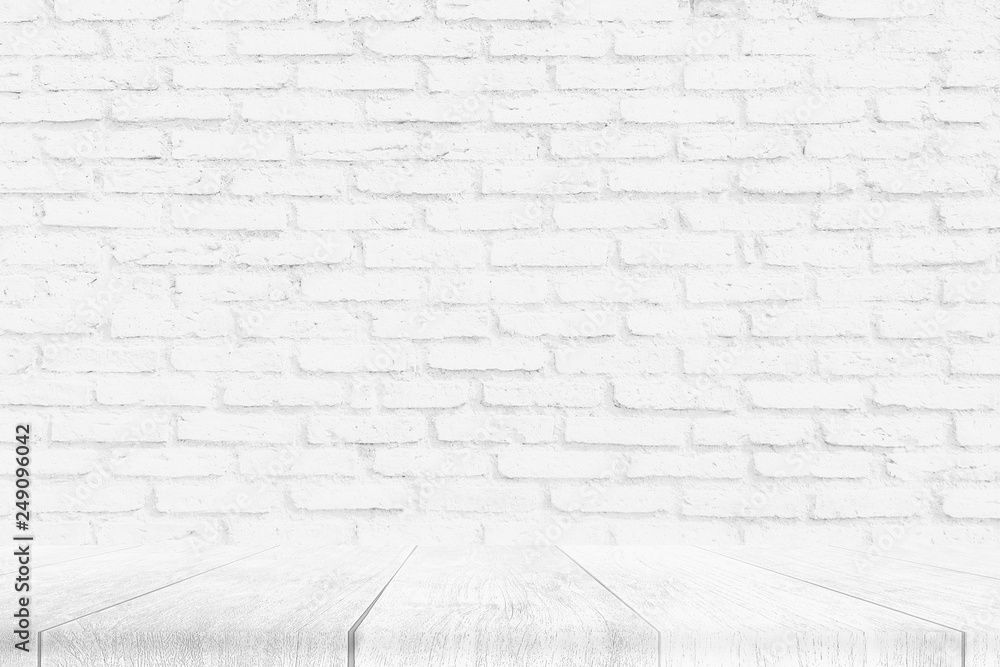 Poster white brick wall texture with wood floor , empty abstract background for presentations and web desig